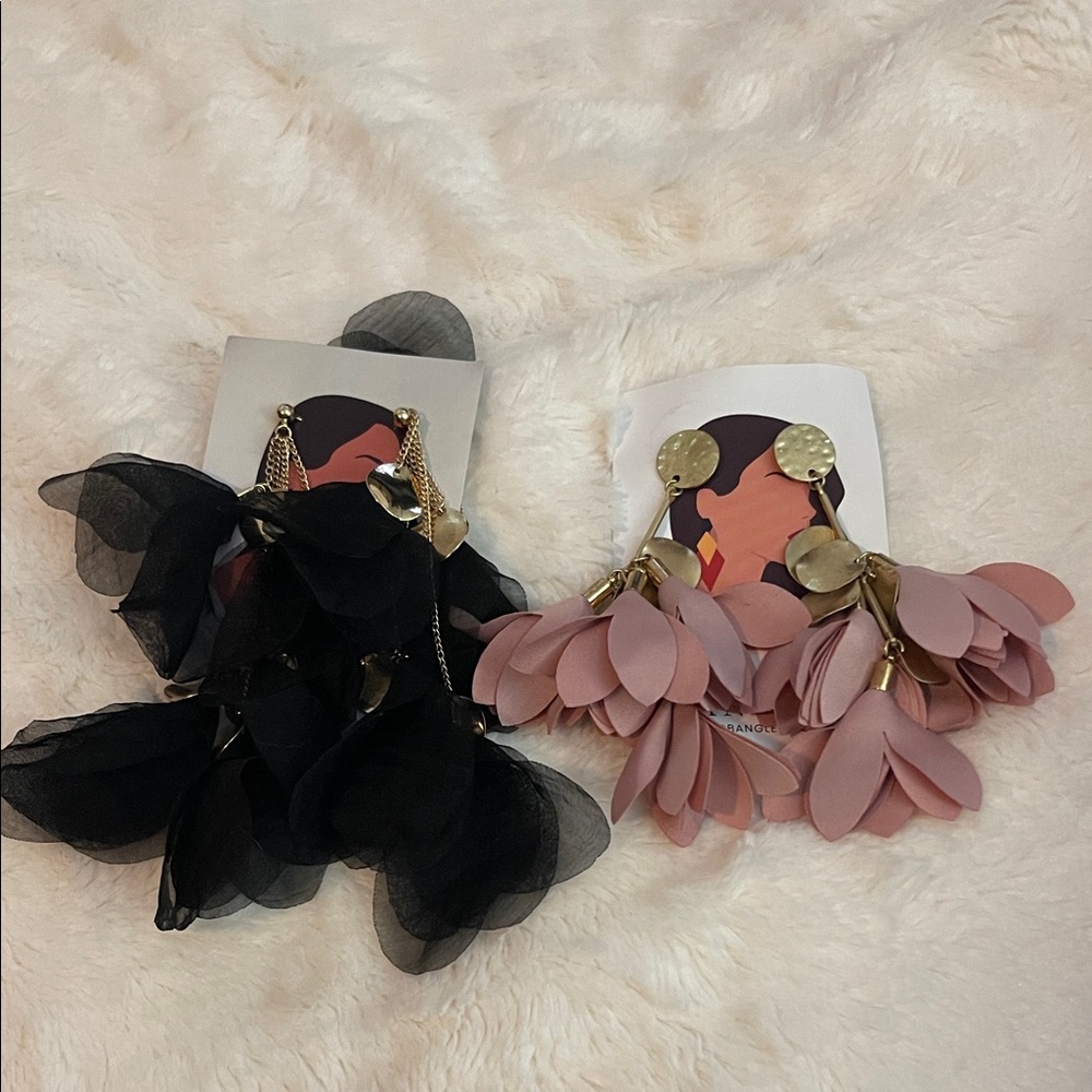 Elegant Black and Pink Petal Earrings